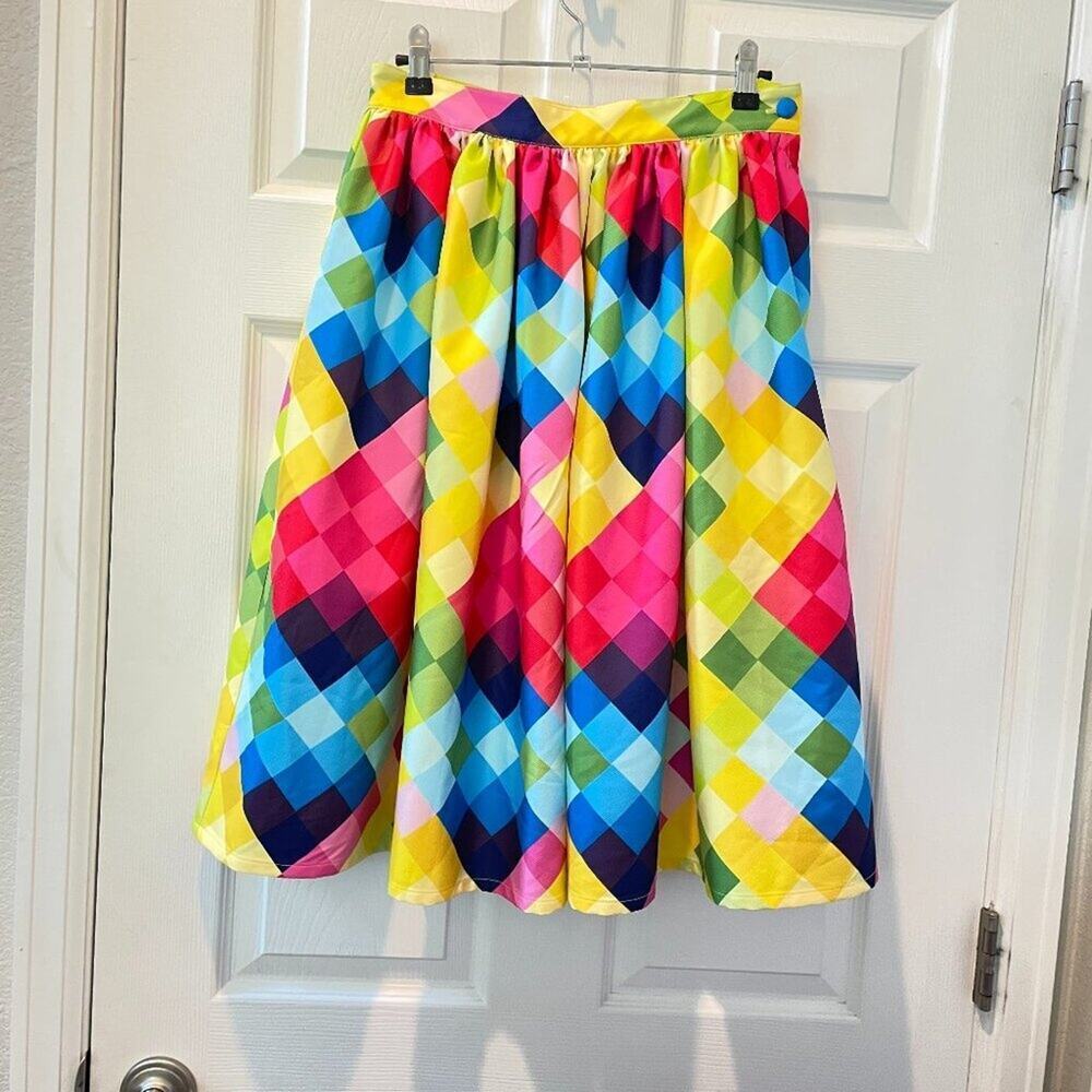 Copied -  New! Unique Vintage Wm's Rainbow Argyle Swing Skirt 1950s Medium #27
